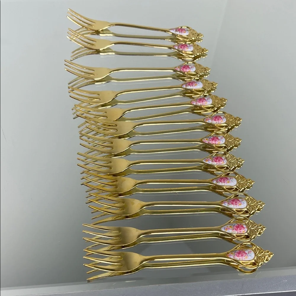 Gorham Gold and Pink Flatware Set of 12